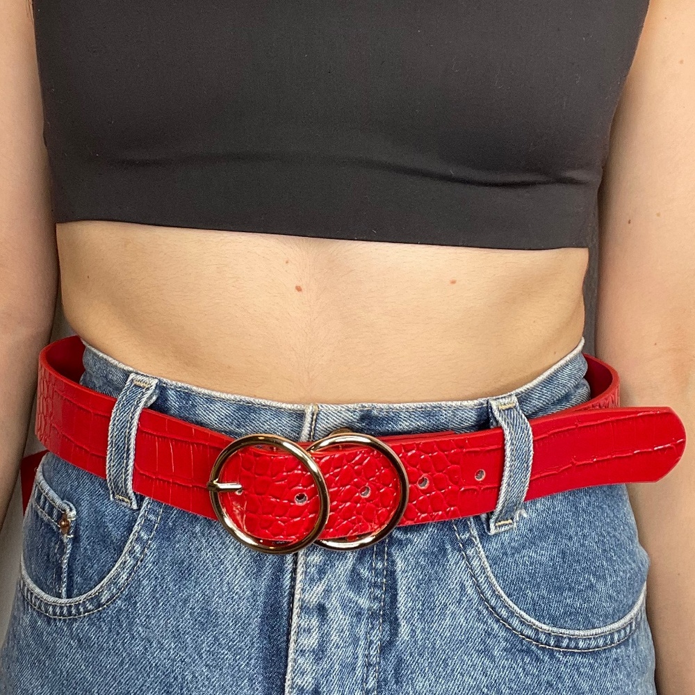 Red Faux Snack Print Belt